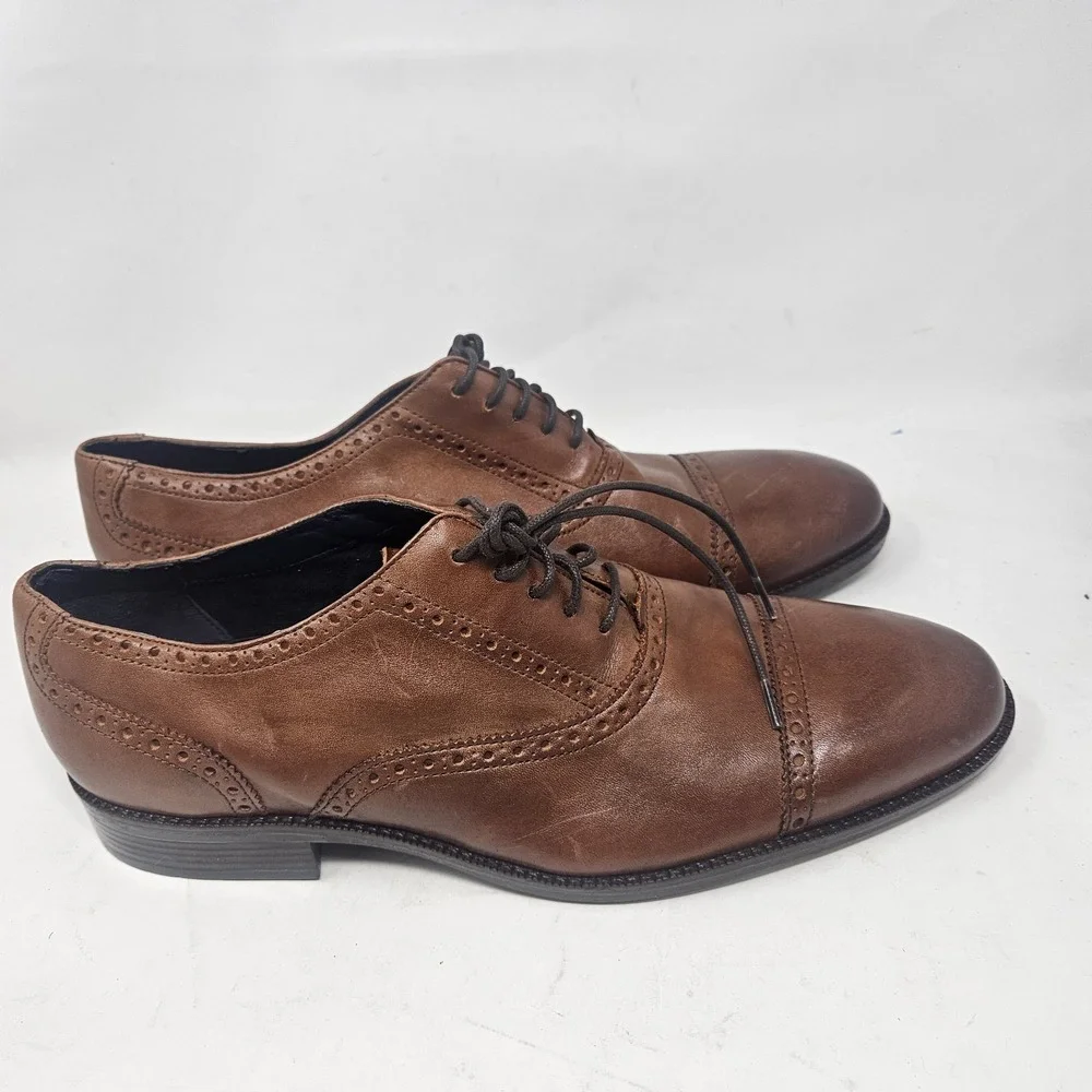 Cole Haan Mens Wayne Brown Leather Cap Toe Oxford Lace Up Shoes Size 13M C30689